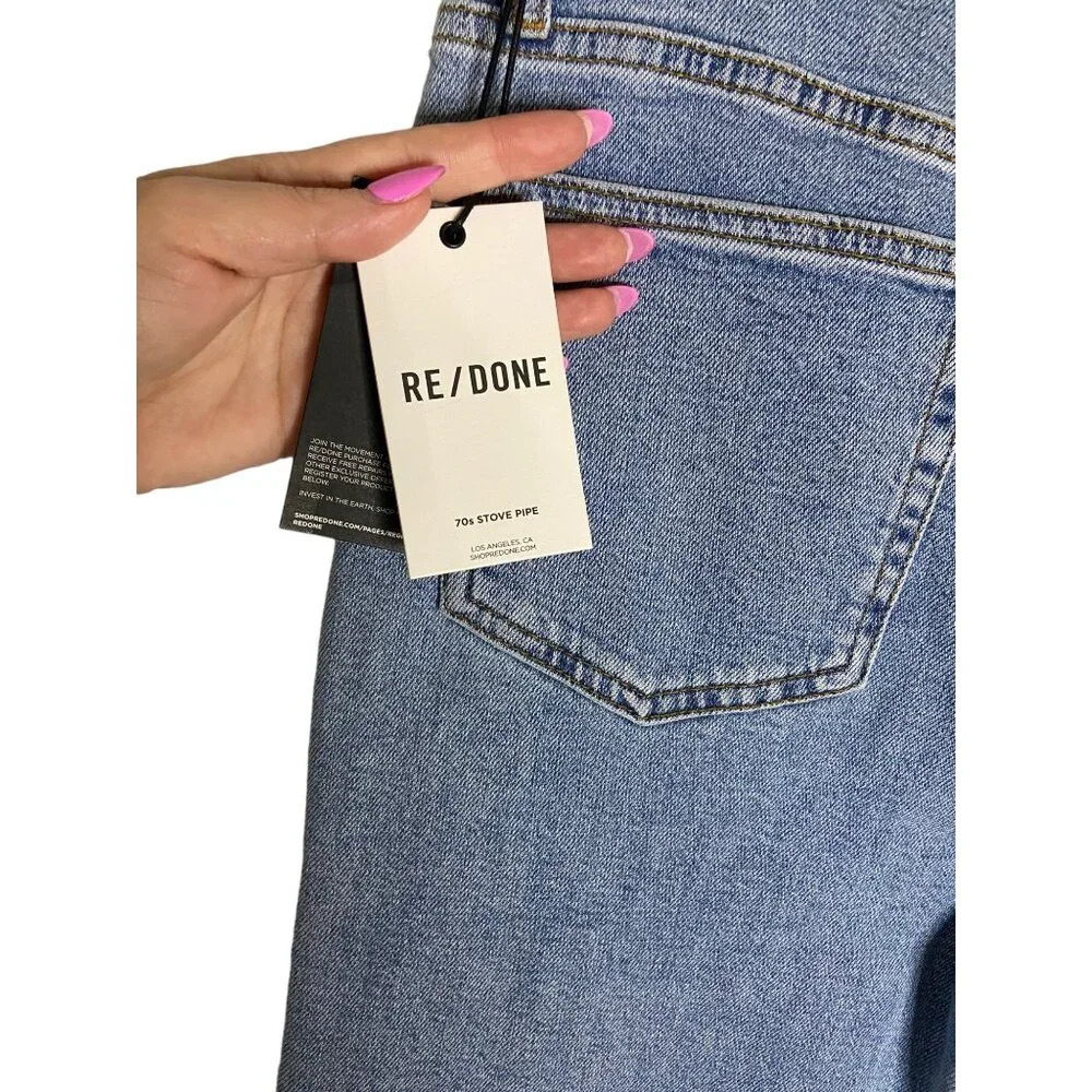 NWT RE/DONE 70'S Stove Pipe Light Wash High Rise Straight Leg Jeans-sz 30 - Picture 6 of 8